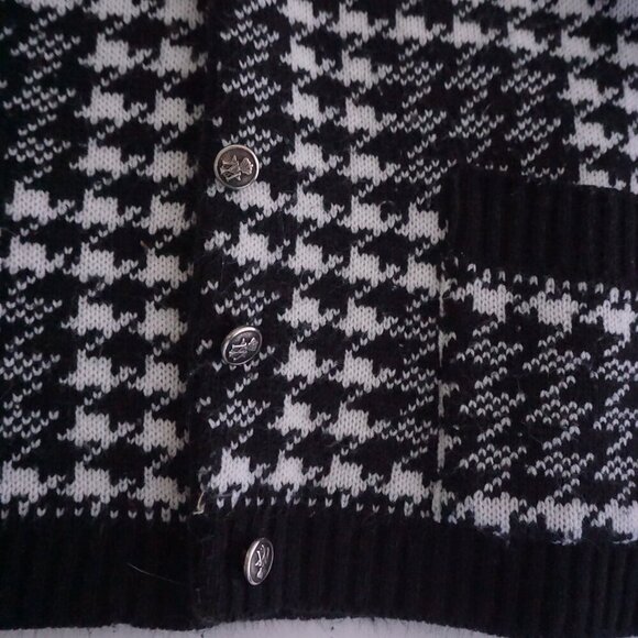 Vintage Tradition Sears Black White Knit Houndstooth Button Cardigan Sweater XL - Picture 8 of 11